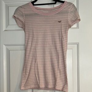 Hollister Pink and White Striped Tee